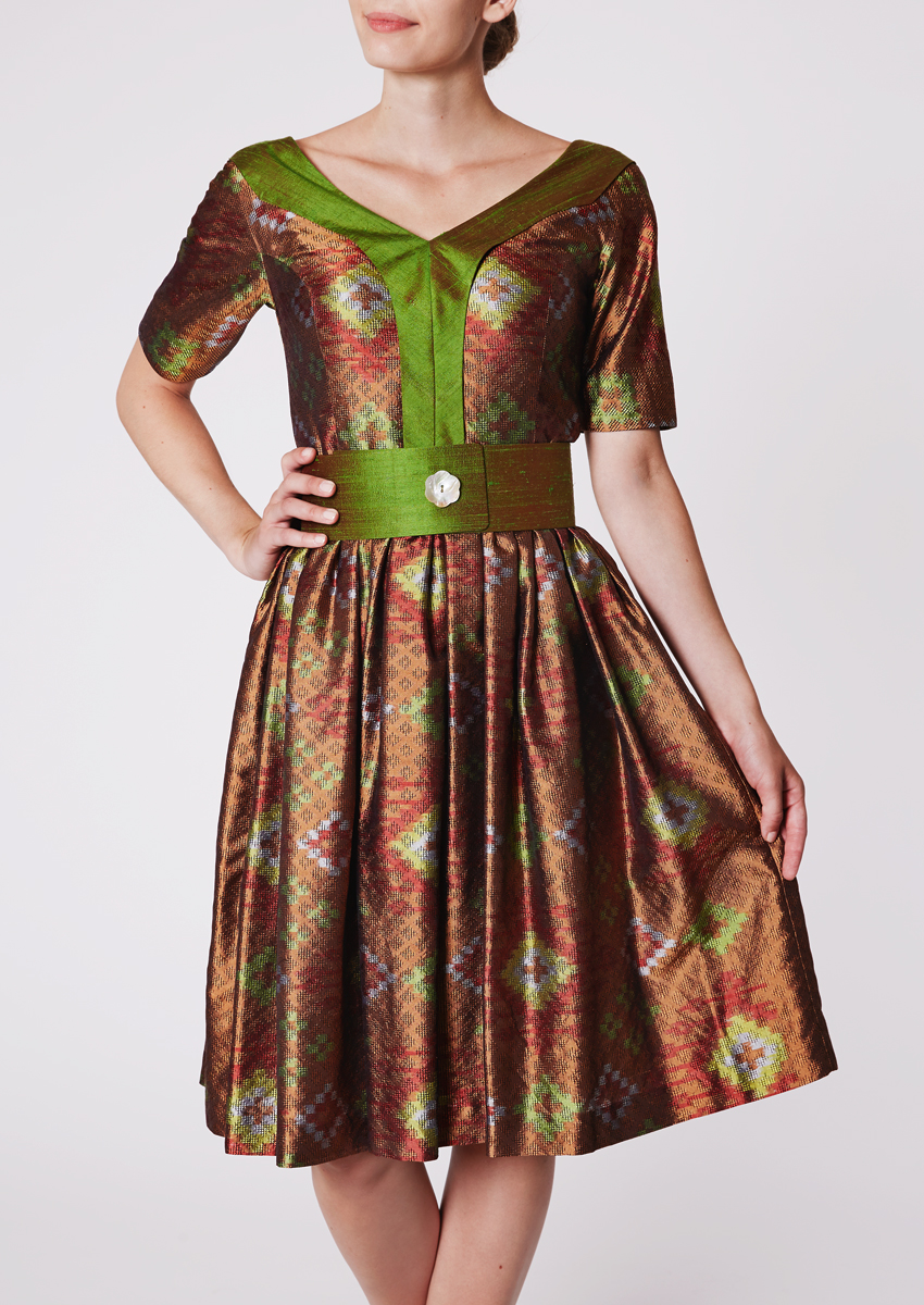 Cocktailkleid mit Bustier-Oberteil aus Dobby-Seide, Kupfer